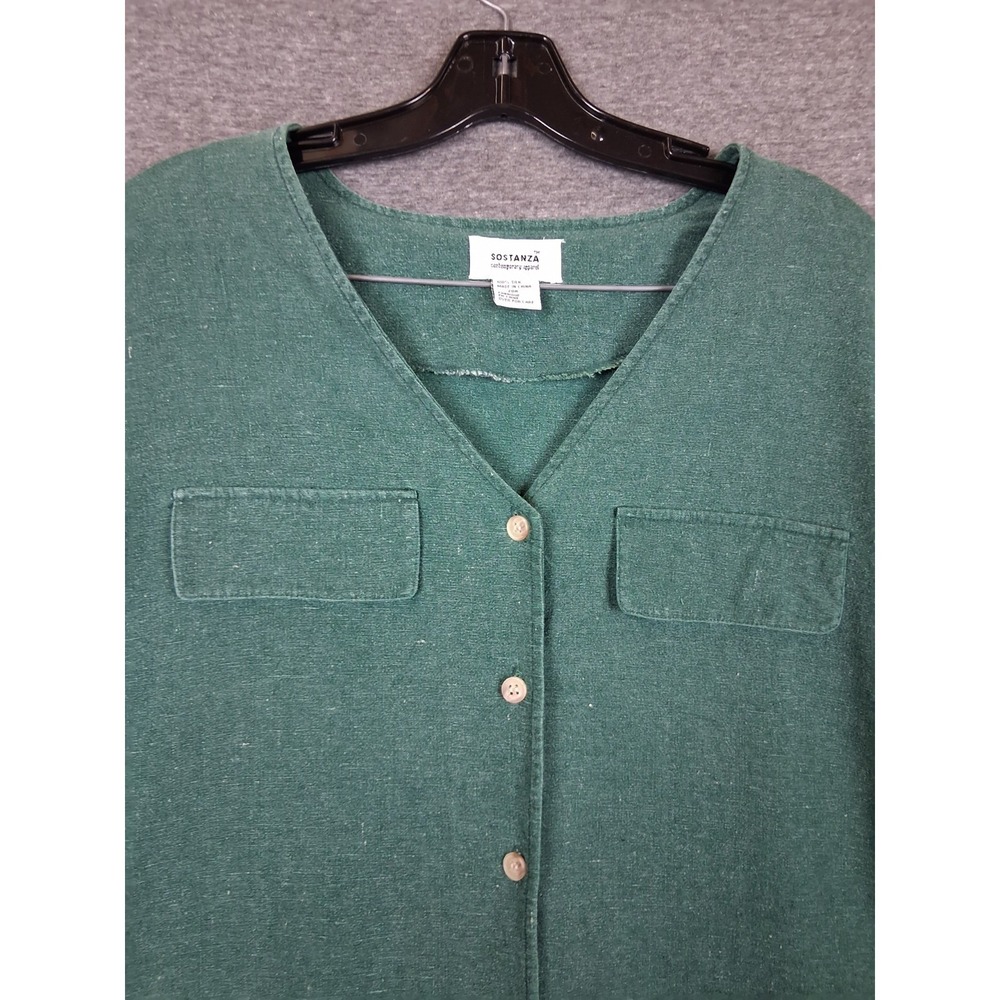 Sostanza Womens‎ Shirt 20W Dark Green 100% Silk Textured Short Sleeve Breathable